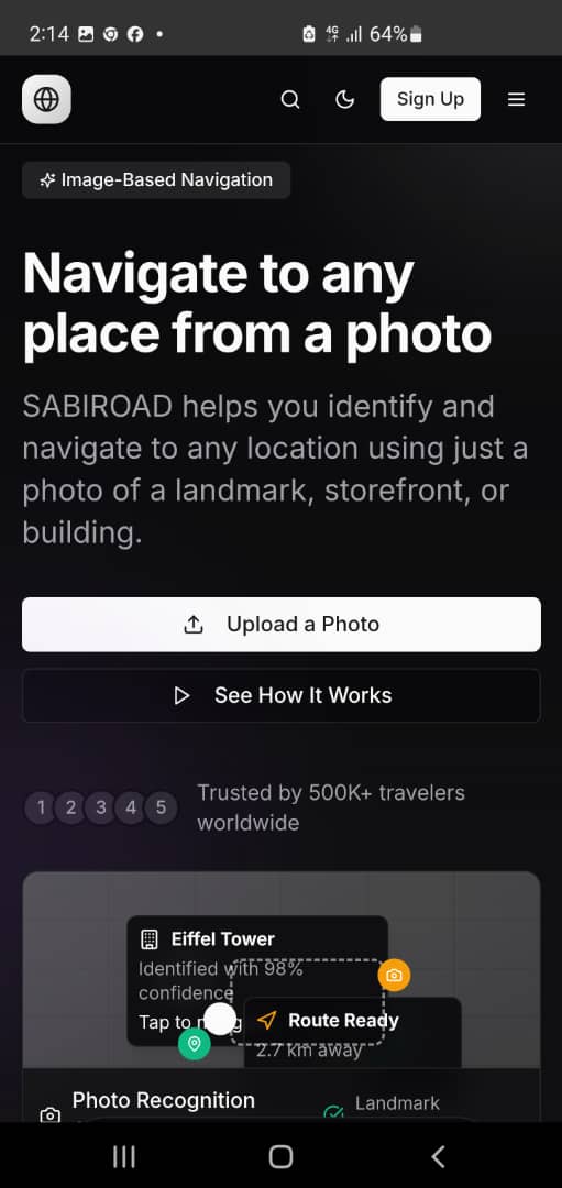 App screenshot: Take a photo of landmark